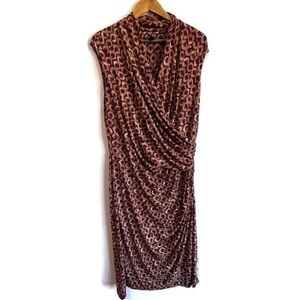 LAUREN RALPH LAUREN EUC Purple Brown Printed Faux Wrap Bodycon Jersey Dress 14W